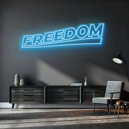 Ice Blue Double-Lined Freedom Neon Sign