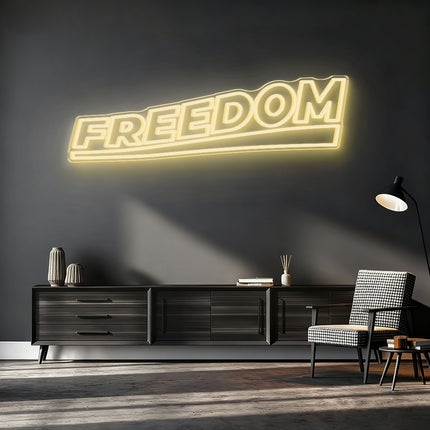 Warm White Double-Lined Freedom Neon Sign