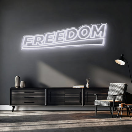 White Double-Lined Freedom Neon Sign