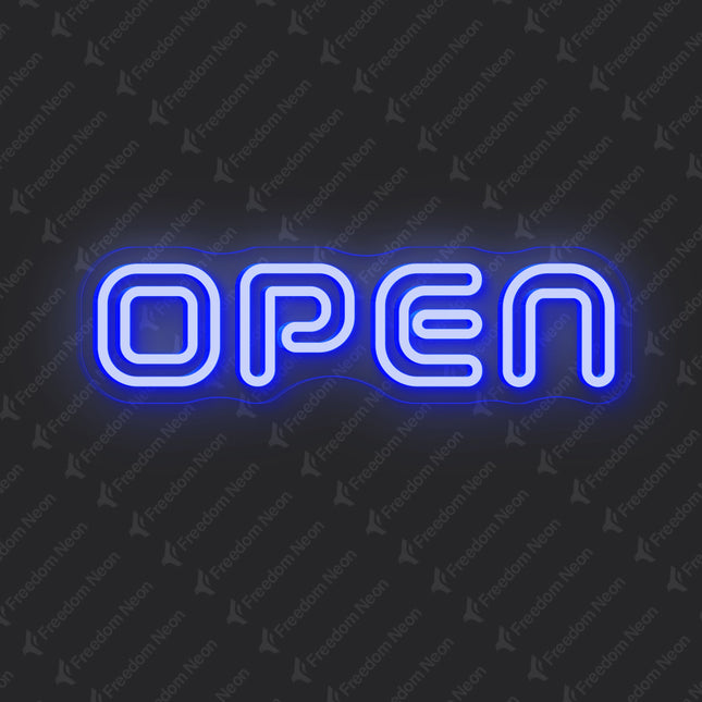 Double-Lined blue neon "Open" sign