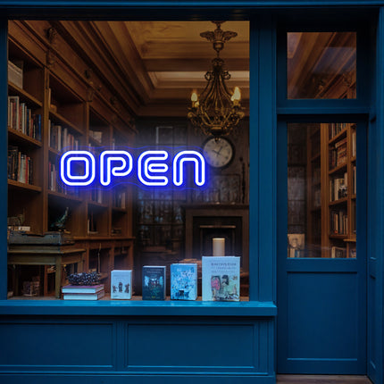 Double-Lined blue neon "Open" sign