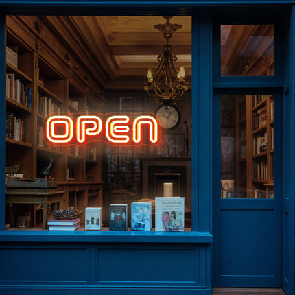 Double-Lined golden yellow neon "Open" sign