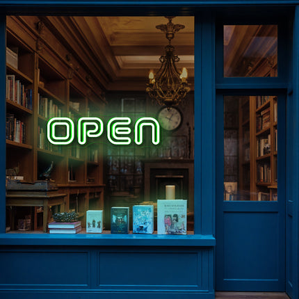 Double-Lined green neon "Open" sign
