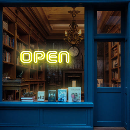 Double-Lined lemon yellow neon "Open" sign