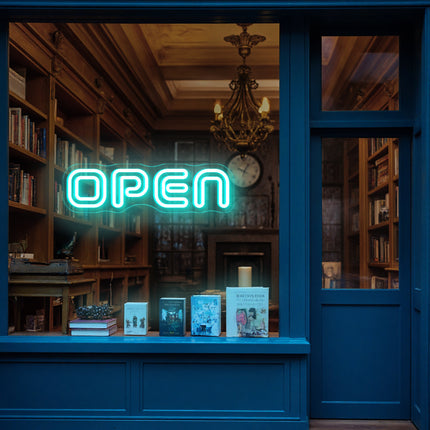 Double-Lined mint neon "Open" sign