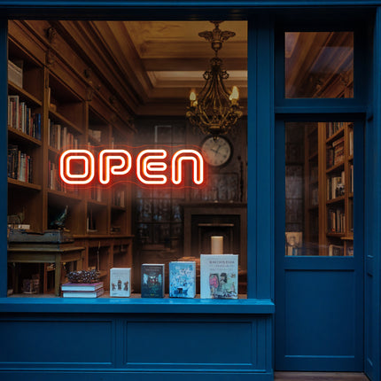 Double-Lined orange neon "Open" sign