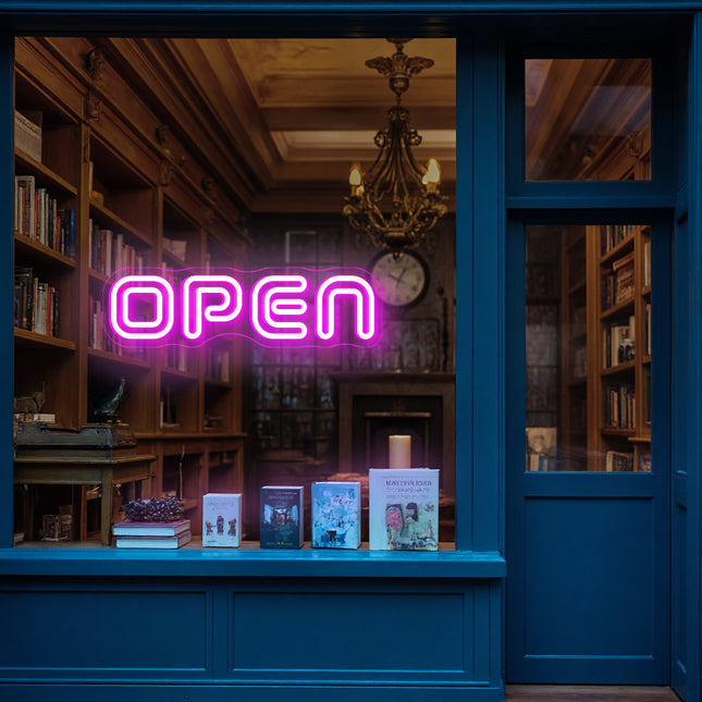 Double-Lined pink neon "Open" sign