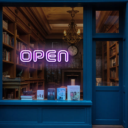 Double-Lined purple neon "Open" sign