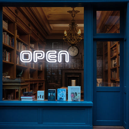 Double-Lined white neon "Open" sign