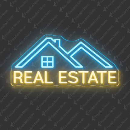 Ice Blue & Warm White Double-Lined Roof Real Estate Neon Sign