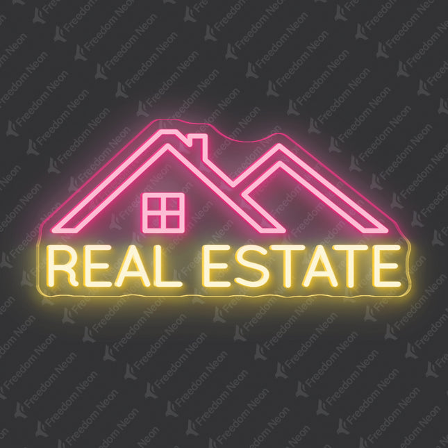 Light Pink & Warm White Double-Lined Roof Real Estate Neon Sign