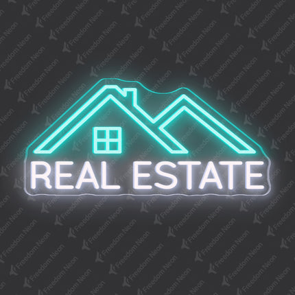 Mint Green & White Double-Lined Roof Real Estate Neon Sign