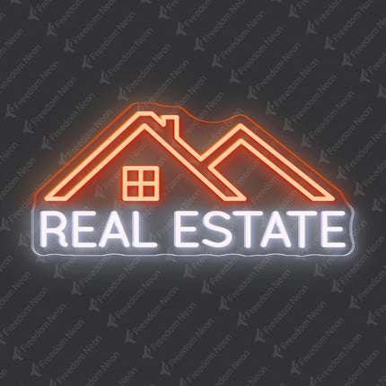 Orange & White Double-Lined Roof Real Estate Neon Sign