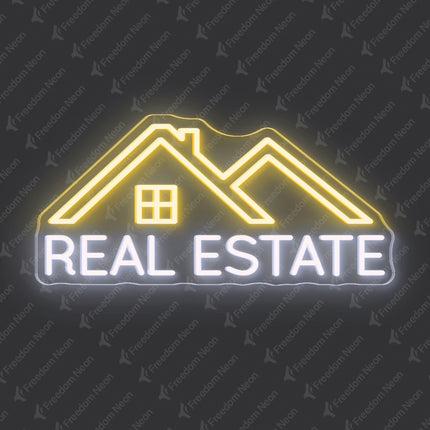 Warm White & White Double-Lined Roof Real Estate Neon Sign
