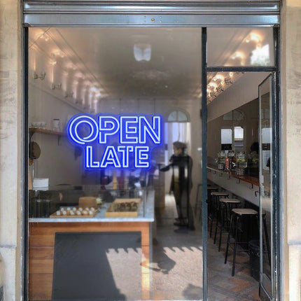 Blue Double OPEN LATE Neon Sign
