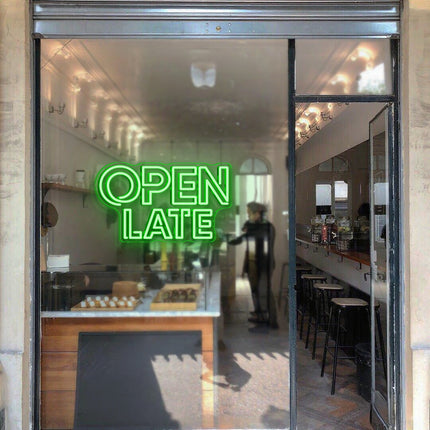 Green Double OPEN LATE Neon Sign