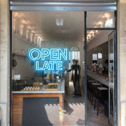 Ice Blue Double OPEN LATE Neon Sign