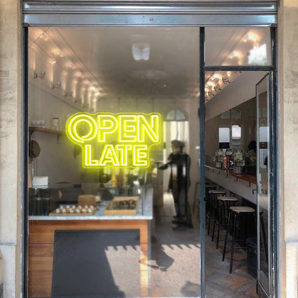 Lemon Yellow Double OPEN LATE Neon Sign