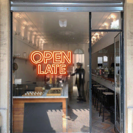 Orange Double OPEN LATE Neon Sign