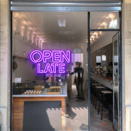 Purple Double OPEN LATE Neon Sign