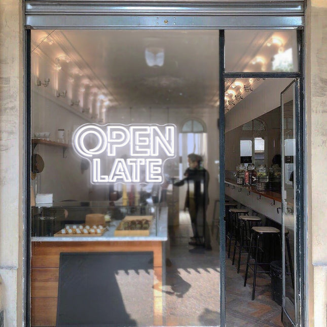 White Double OPEN LATE Neon Sign