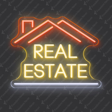 Golden Yellow, Warm White & WhiteDouble-Roof Real Estate Neon Sign