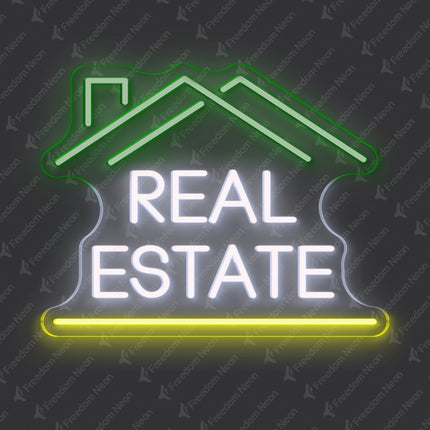 Green, White & Yellow Double-Roof Real Estate Neon Sign