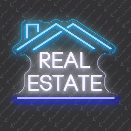 Ice Blue, White & Blue  Double-Roof Real Estate Neon Sign