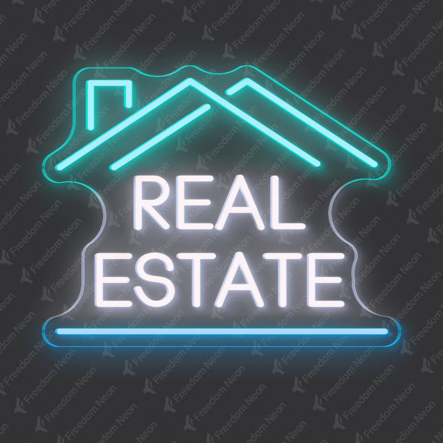 Mint Green, White & Ice Blue Double-Roof Real Estate Neon Sign