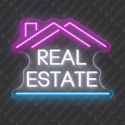 Pink, White & Ice Blue Double-Roof Real Estate Neon Sign