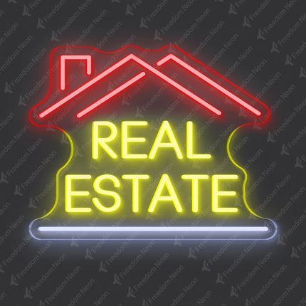 Red, Yellow & White Double-Roof Real Estate Neon Sign