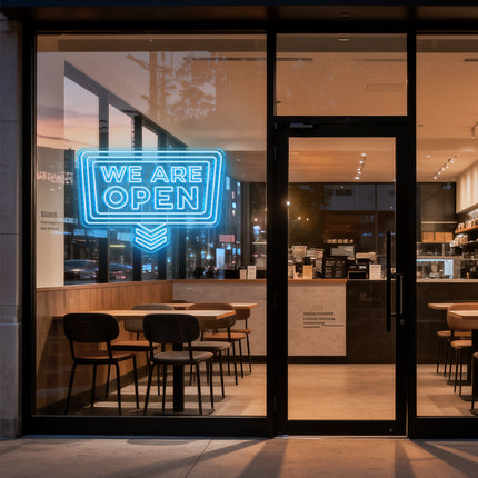 Ice Blue "Double We Are OPEN Down Arrow" Neon Sign