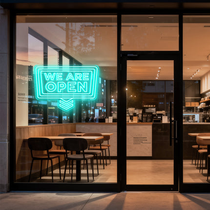 Mint "Double We Are OPEN Down Arrow" Neon Sign