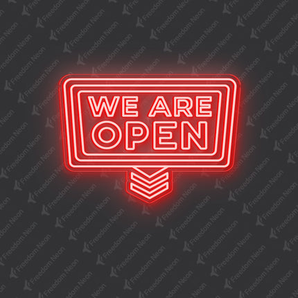 Red "Double We Are OPEN Down Arrow" Neon Sign