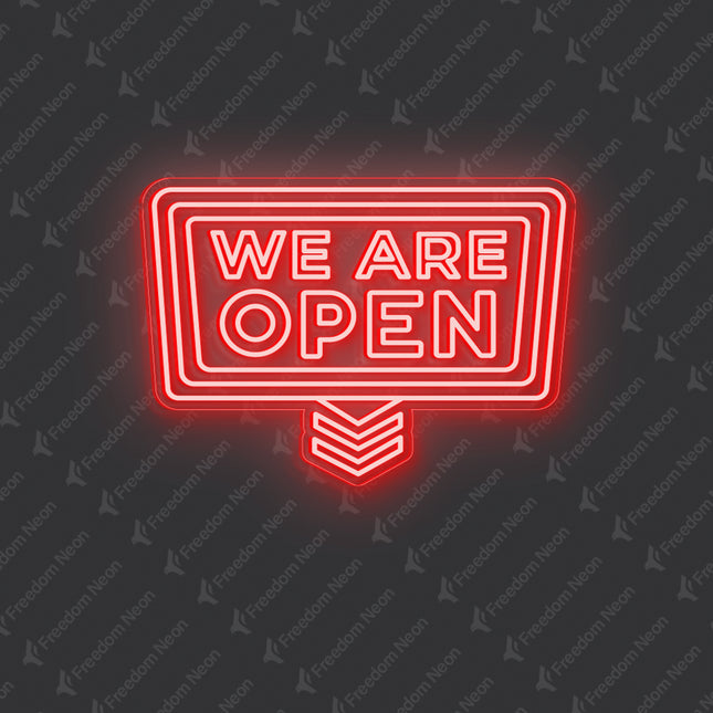 Red "Double We Are OPEN Down Arrow" Neon Sign