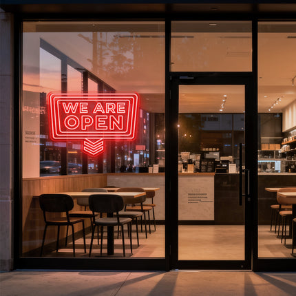 Red "Double We Are OPEN Down Arrow" Neon Sign