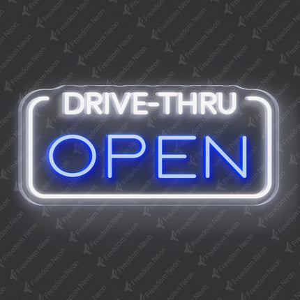 Blue Drive-Thru Open Neon Sign