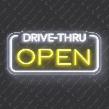 Lemon Yellow Drive-Thru Open Neon Sign