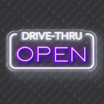 Purple Drive-Thru Open Neon Sign