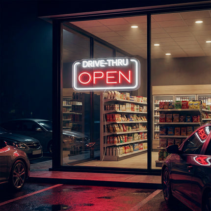 Red Drive-Thru Open Neon Sign
