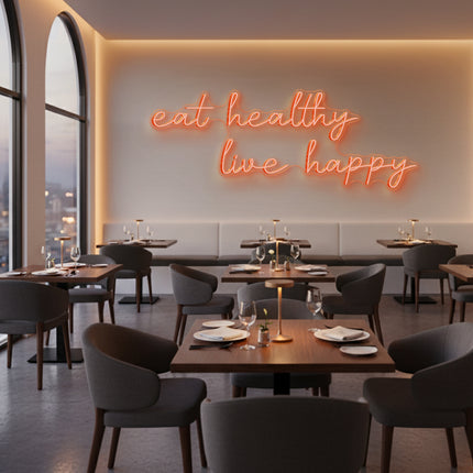Golden Yellow Eat Healthy Live Happy LED Neon Sign