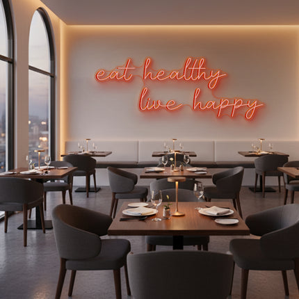 Orange Eat Healthy Live Happy LED Neon Sign