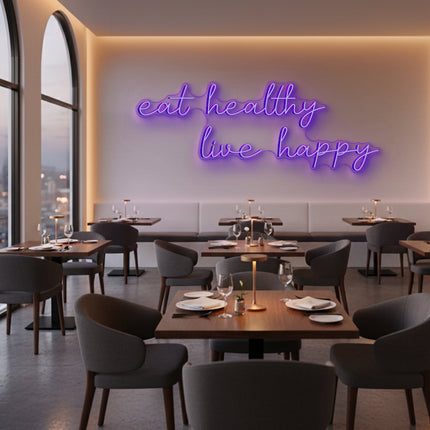 Purple Eat Healthy Live Happy LED Neon Sign