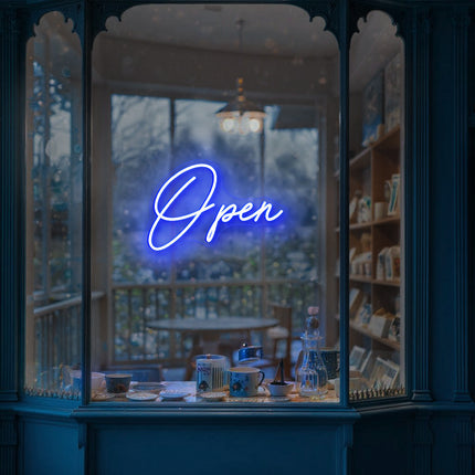 Eye-Catching blue "Open" sign