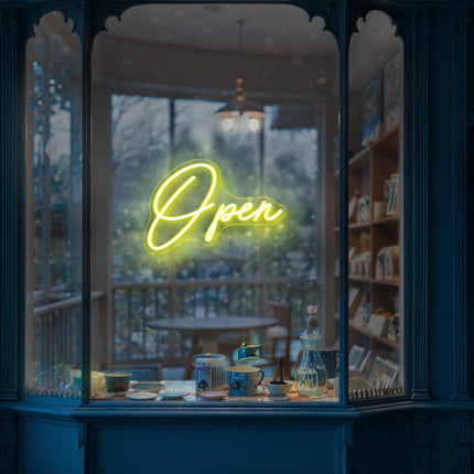 Eye-Catching lemon yellow "Open" sign