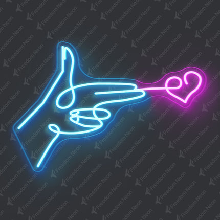 Ice Blue Finger Gun Heart Neon Sign