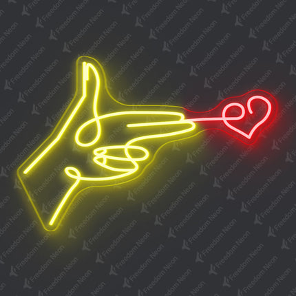 Lemon Yellow Finger Gun Heart Neon Sign