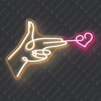 Warm White Finger Gun Heart Neon Sign