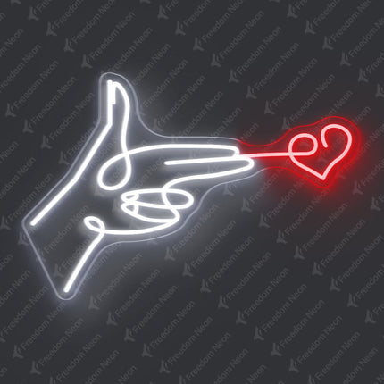 White Finger Gun Heart Neon Sign