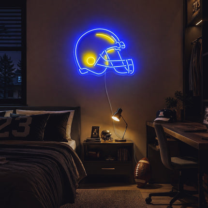 Blue Football Helmet Neon Sign